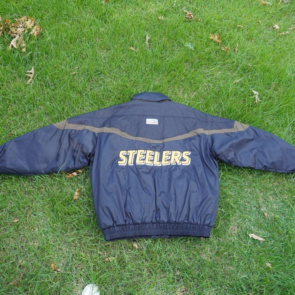 VTG 90s Logo Athletic Steelers NFL Jacket Winter Puffer Coat Full‎ Zip Black XXL